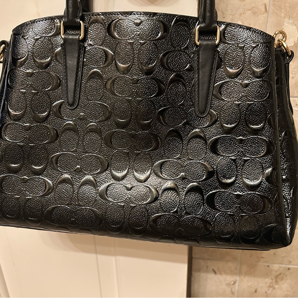 Coach Black Embossed Leather Satchel 12” x 9” x 5” approximately - Picture 11 of 13